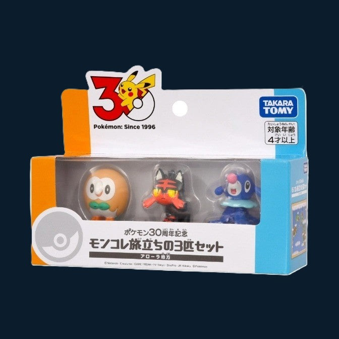 Pokémon 30th Anniversary Tomy Rowlet, Litten & Popplio set