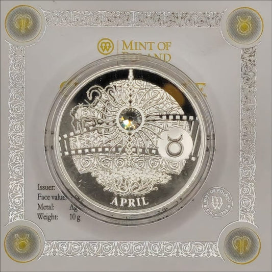 Magic Calendar of Happiness April Silver coin 925 Swarovski Crystal 2013