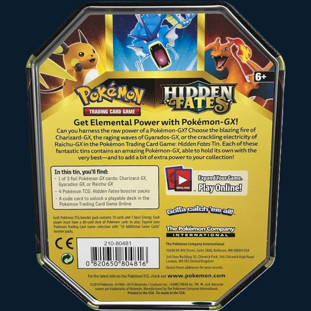 Pokémon Sun & Moon Hidden Fates Raichu GX tin