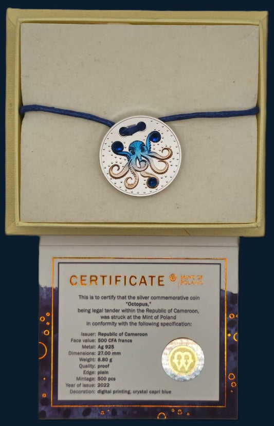 Octopus Silver coin 925 Capri Blue Crystal 2022