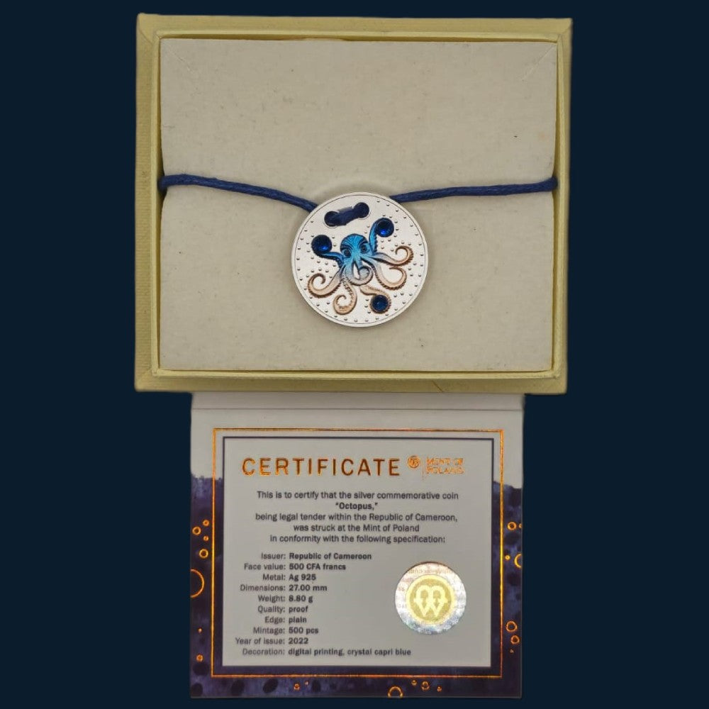 Octopus Silver coin 925 Capri Blue Crystal 2022
