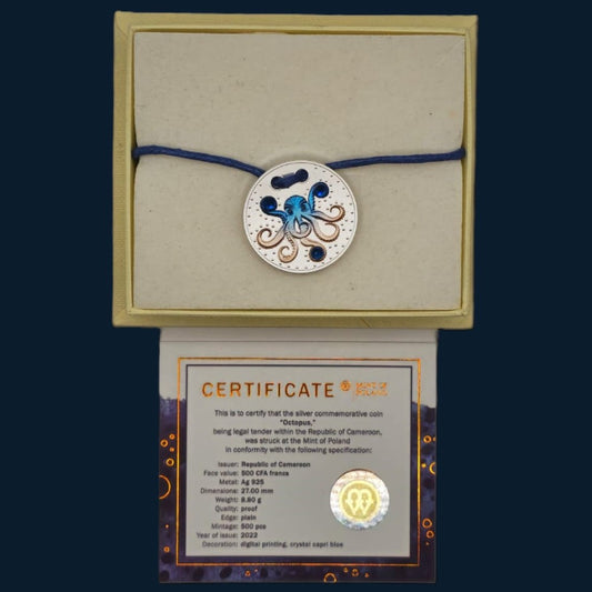 Octopus Silver coin 925 Capri Blue Crystal 2022
