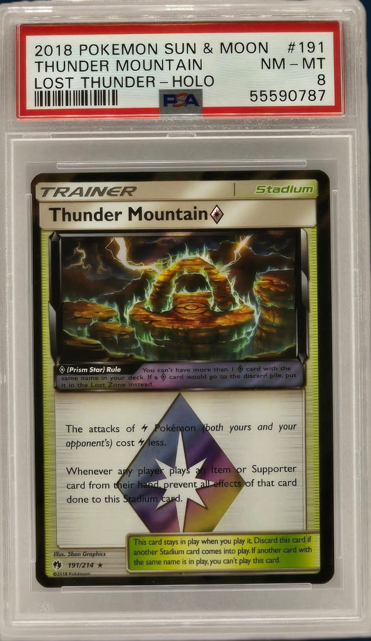 Pokémon Thunder Mountain Holo Sun & Moon Lost Thunder #191 PSA8