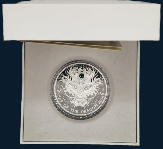 Lunar Year of the Dragon Silver coin 1/2oz Swarovski Crystal 2024